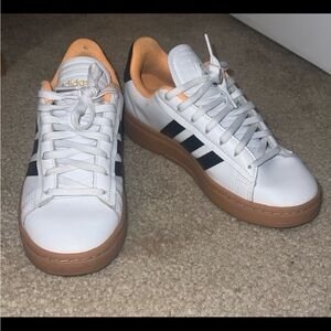 Adidas White and Black Sneakers with Brown Soles